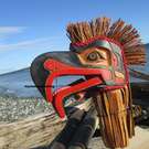 Articulated cedar Eagle Mask on Stand by Alfred Robertson