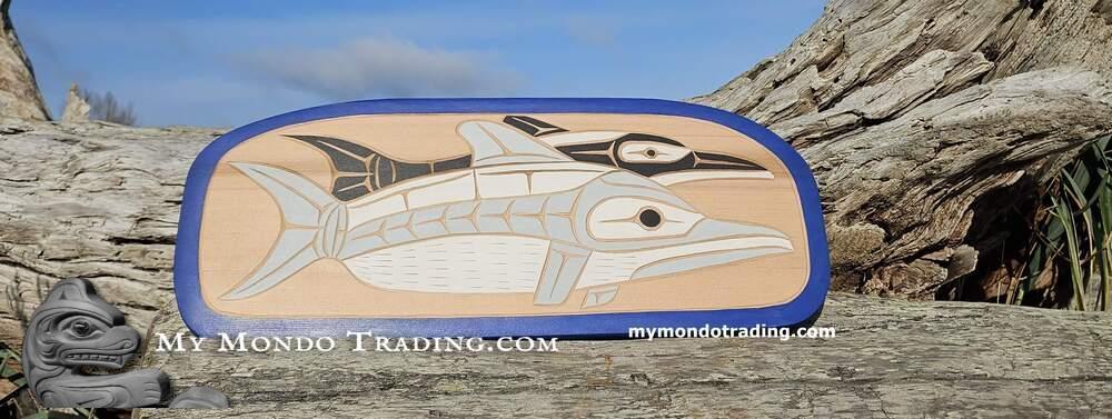25" red cedar Mother Dolphin and Baby calf, hand carved by Neil Baker 