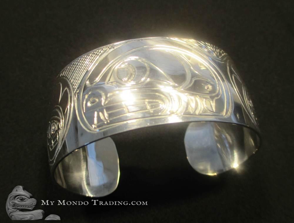 Sterling silver killer whale cuff bracelet by late Alfred Seaweed