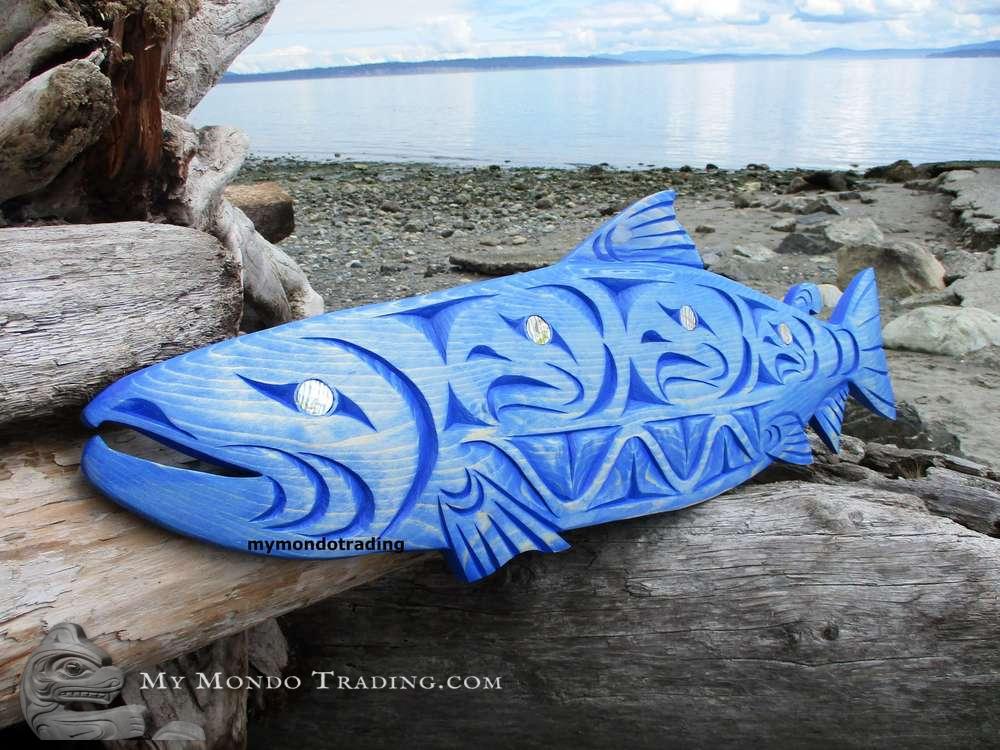 HUGE (4 ft / 48") Salmon with Eagle spirits by Brian Bob