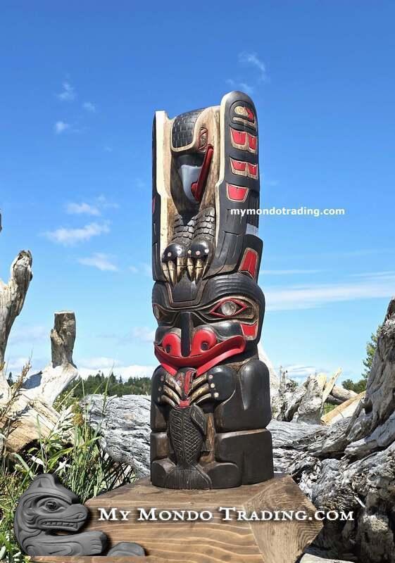 alaskan totem pole eagle and bear with fish Thunderbird &  Creek Company Eagle Bear Seal Clan Pole: