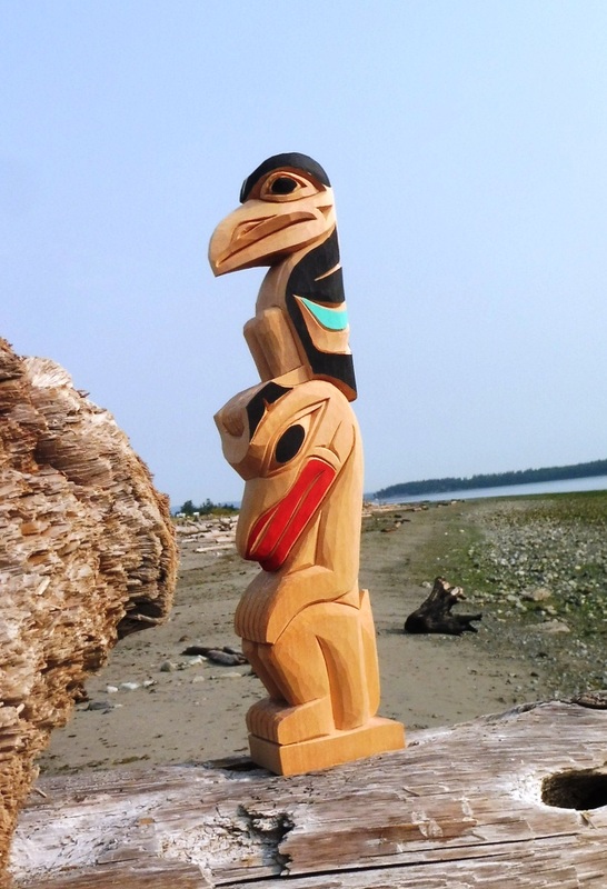Raven and Wolf Model Totem by Doug Lafortune Sr.