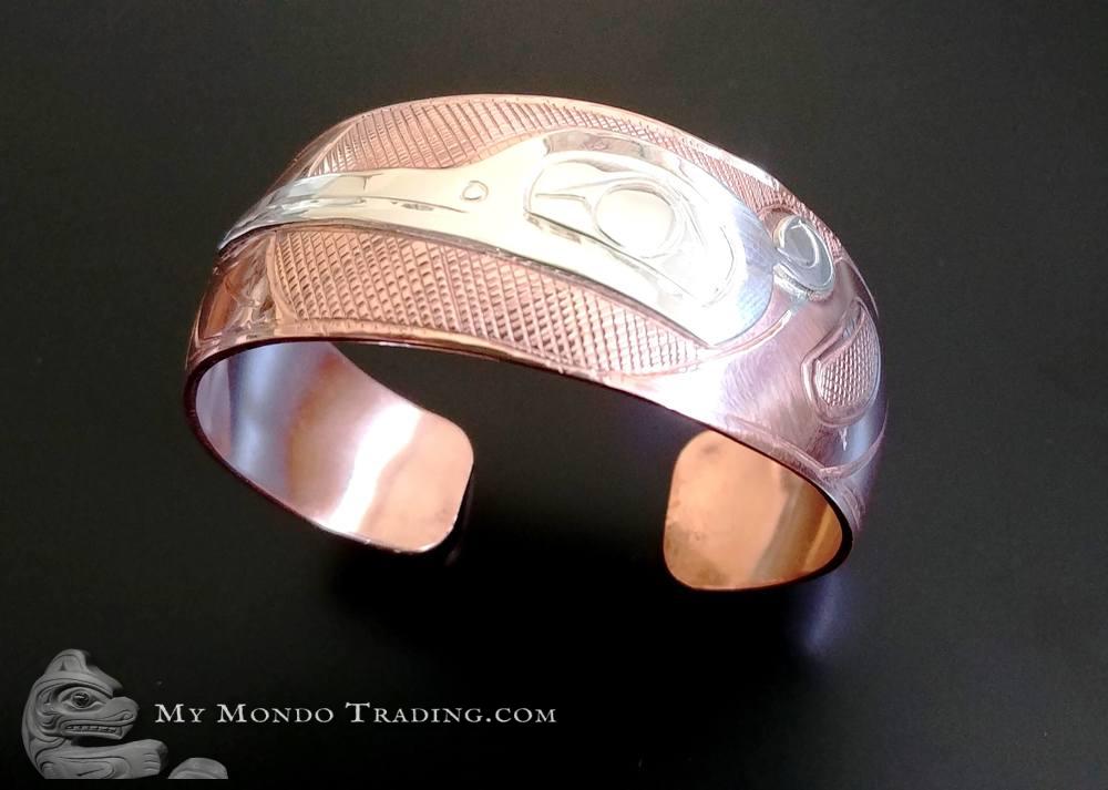 Silver on copper Hummingbird cuff Bracelet, Norman Seaweed