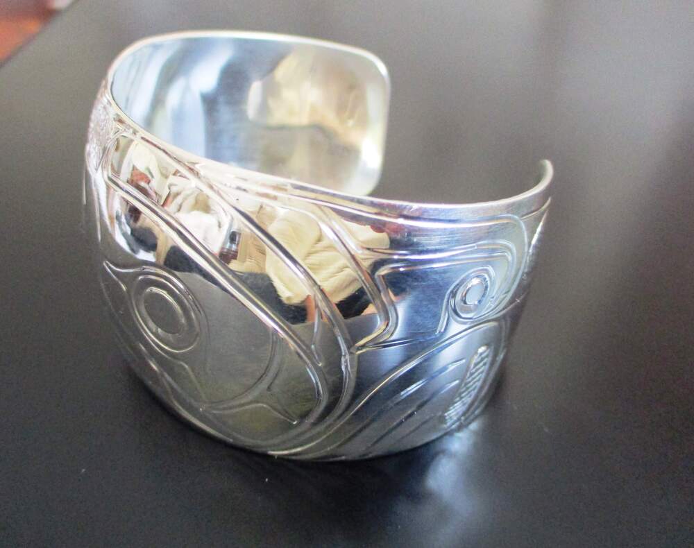 Sterling silver 1 1/2" wide Raven cuff bracelet by Norman Seaweed
