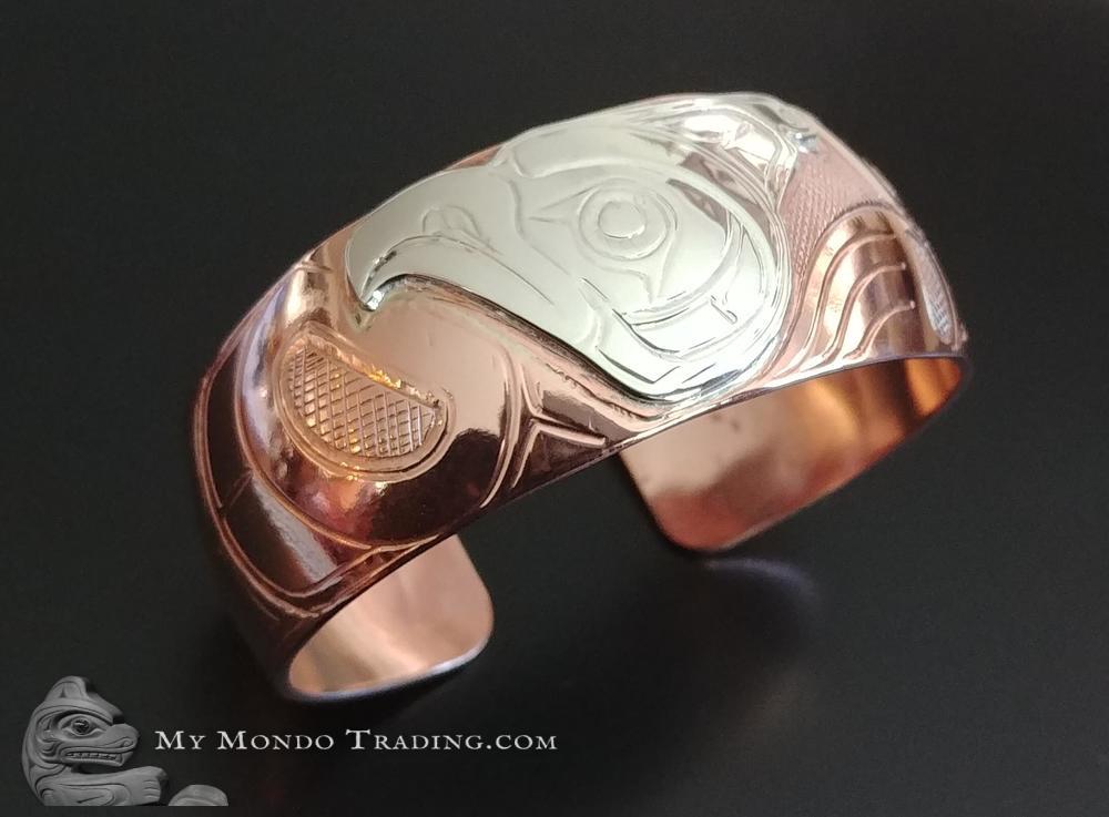 Sterling Silver Thunderbird on copper cuff Bracelet, Norman Seaweed