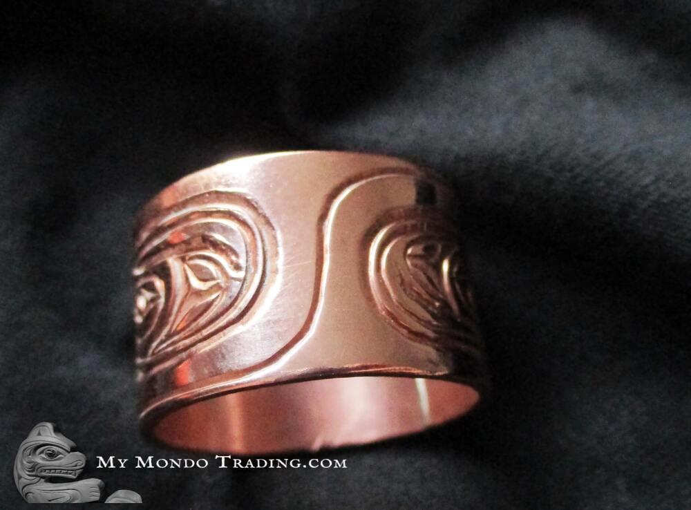 Men's copper ring, Salmon symbols, by Paddy Seaweed