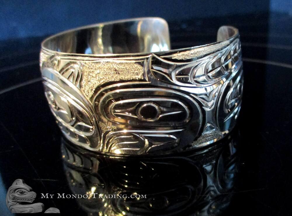 Sterling full body Wolf and Moon cuff bracelet by Paddy Seaweed