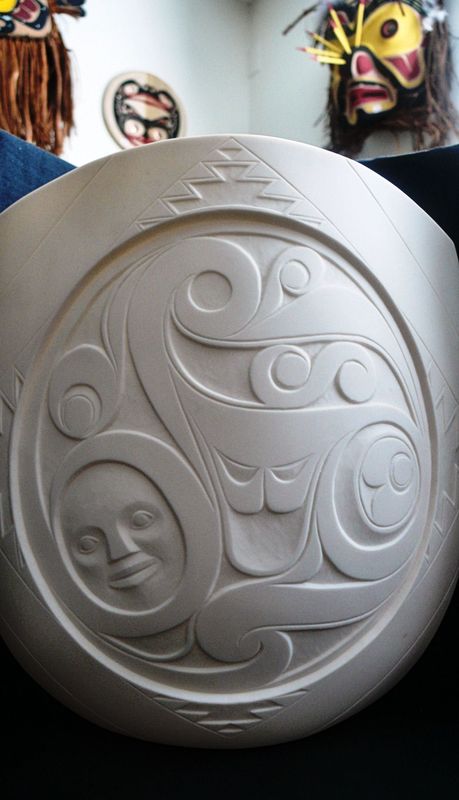 First Nations Art, White Porcelain Vase by Terry Jackson