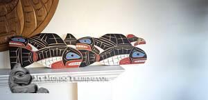 Large Whale pod carving, 36" Coast Salish art, Neil Baker - SOLD 