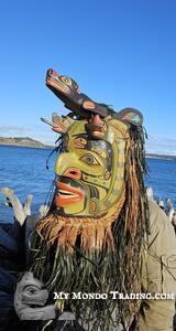 28" Komokwa Chief of the Sea Mask incl. fringe(!), Abalone inlaid, by Randy Stiglitz