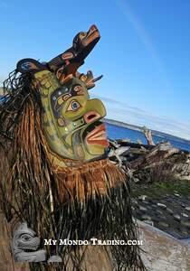 28" Komokwa Chief of the Sea Mask incl. fringe(!), Abalone inlaid, by Randy Stiglitz