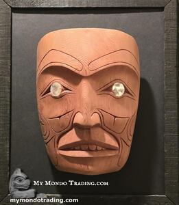 Fabulous Cedar Portrait Mask, inlaid, hand carved by Howard LaFortune Sr.