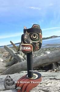 Bear Yadan (Dance Rattle) with wooden Paw base by Kevin Cranmer