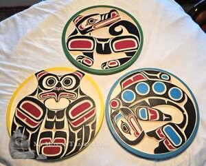 Lot of 3 (!!!) 15 1/2" wall art carvings by Hereditary Chief Peter W. Smith 