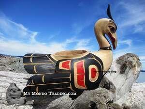 Fully hand carved, very big 24" Loon Feast Bowl by Tsawout artist Tom LaFortune Sr.