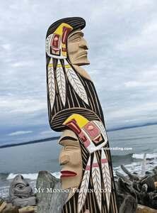 Chief and Wife with Eagle headdress panel, copper inlays, hand carved by Brad Joseph Jr. 