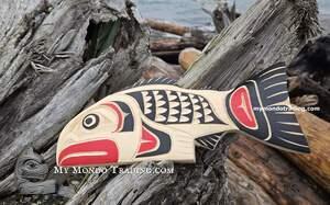 Salmon art carving, authentic and direct from artist Sarah Daniels (nee Robertson)