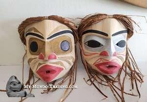 Pair: Female Portrait Miniature Masks, by Betty Denis Joe, Cowichan/Kwakiutl