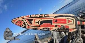 Raven and Salmon design on red cedar Eagle Feather, by Brad Joseph Jr. 