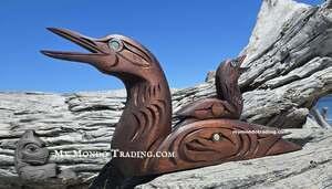 25" amazing Mother Loon carrying Baby Chick, Nootka art by Brian Bob