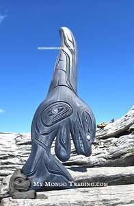 Leaping Orca, 28", inlaid, authentic hand carved Nootka art, Brian Bob 