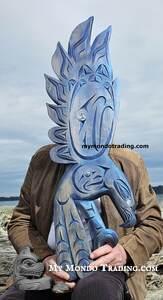 Large Eagle, 39" with Raven and Salmon egg and inlaid by Brian Bob