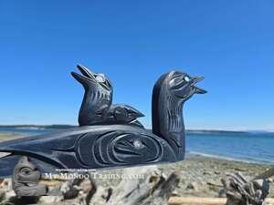 Mother Loon with Baby Chick, inlaid, by Nootka artist Brian Bob 