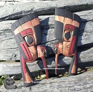 Pair of Hummingbirds, Lovebirds, stained cedar, hand carved by Charles George Sr. - on HOLD