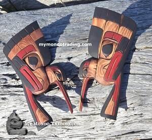 Set of 3 Hummingbirds, Lovebirds, stained cedar, hand carved by Charles George Sr. - on HOLD