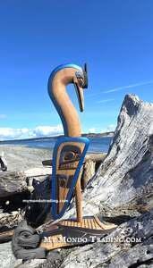 Double sided Heron sculpture, salmon base, Heiltsuk artist Charles George Sr. 