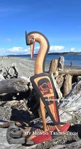 Graceful patience: Double sided Heron on Salmon base by Charles George Sr. 