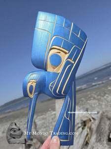 Vibrant blue Hummingbird and Eagle Spirit by Charles George Sr. 