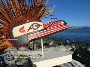 Huk-Huk Model Mask on wooden base, hand carved, Sarah Robertson