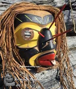 Bumble Bee Mask, hand carved, cedar and copper, authentic ,by Chief David Mungo Knox