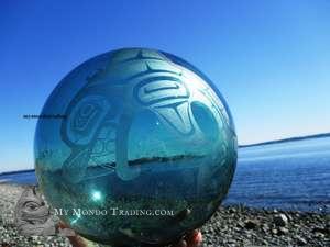 Haida Whale on large green Japanese Glass Float by Francis Pollard