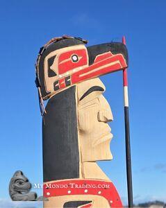Chief Raven on base, red cedar, Squamish artist Brad Joseph Jr. 
