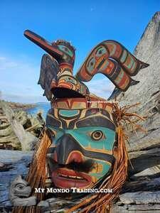 Komokwa Mask with Loon Crown, copper and fur, by Kevin Cranmer