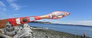 Salmon, ceremonial Dance Paddle, 37" authentic cedar art, Laurence Scow, Kwakiutl 