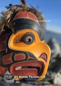 Beautiful Eagle Mask, cedar, authentic vintage Indigenous art by Nancy Dawson
