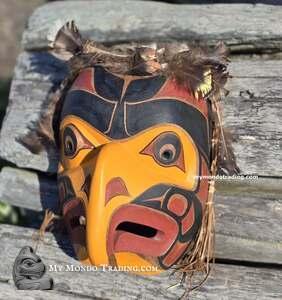 Beautiful Eagle Mask, cedar, authentic vintage Indigenous art by Nancy Dawson