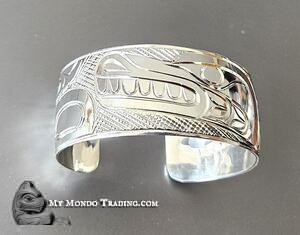 1" Silver full body Wolf cuff bracelet, gorgeous jewelry art by Paddy Seaweed 