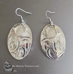 Eagle and moon, drop earrings, sterling silver by Paddy Seaweed