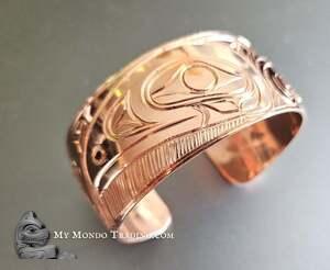 Thunderbird and Whale spirit cuff bracelet, copper, 1", by Paddy Seaweed