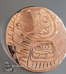 2" Copper Eagle and Salmon spirit, circular pendant by Jewelry artist Paddy Seaweed