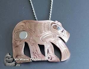 Powerful Grizzly Bear pendant, sterling silver and copper by Paddy Seaweed