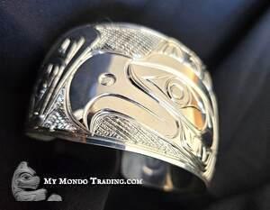 1 1/2" tapered Silver cuff Bracelet, Sea Eagle, beautiful Jewelry art, Paddy Seaweed