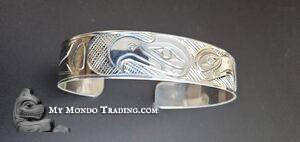 1/2" silver cuff Bracelet, Double Eagle design, Paddy Seaweed, Kwakiutl art
