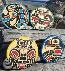 Lot of 4 (!!!) 15 1/2" wall art carvings by Hereditary Chief Peter W. Smith 