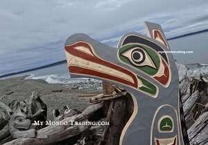 Grey Wolf, hand carved, hand painted by Indigenous artist Shane Flood Baker