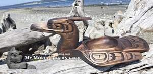 Stained cedar Loon Bowl, hand carved, authentic native art by Will Wadhams
